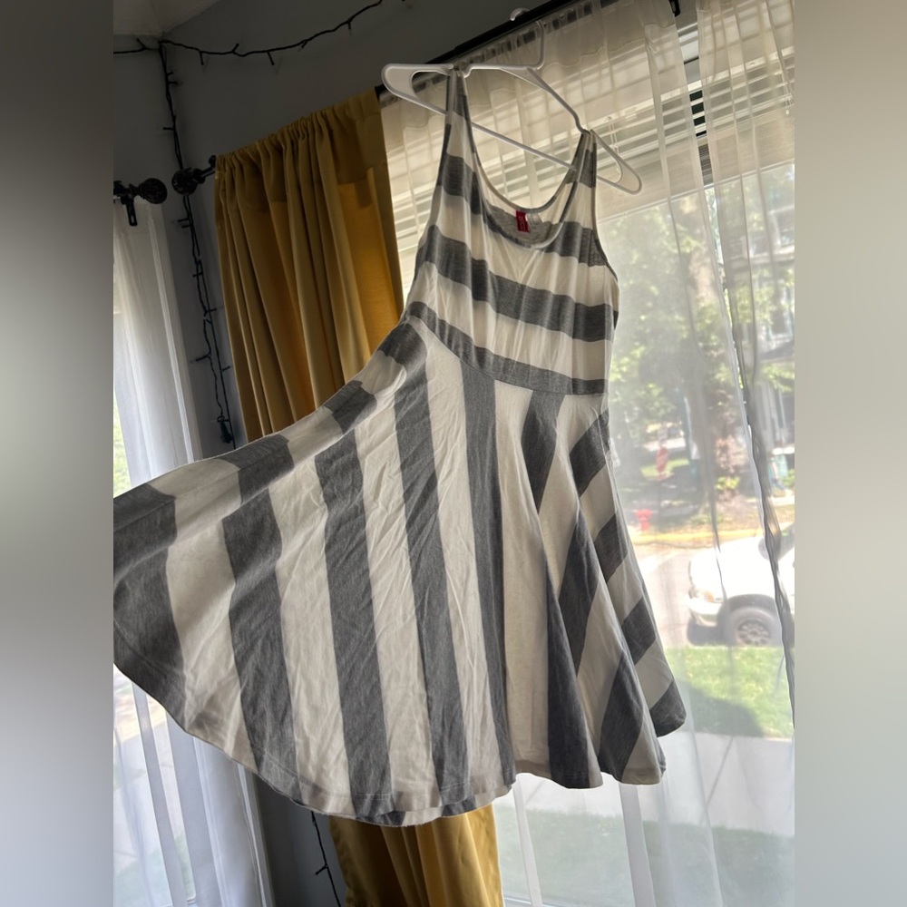 H&M Sundress, White/Gray Stripes, Size 12
